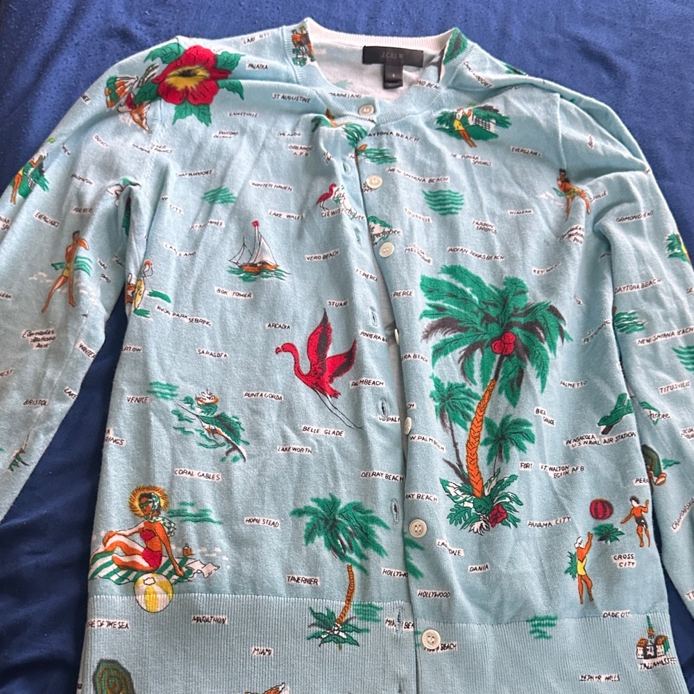 J. Crew Tropical Print Cardigan in Light Blue